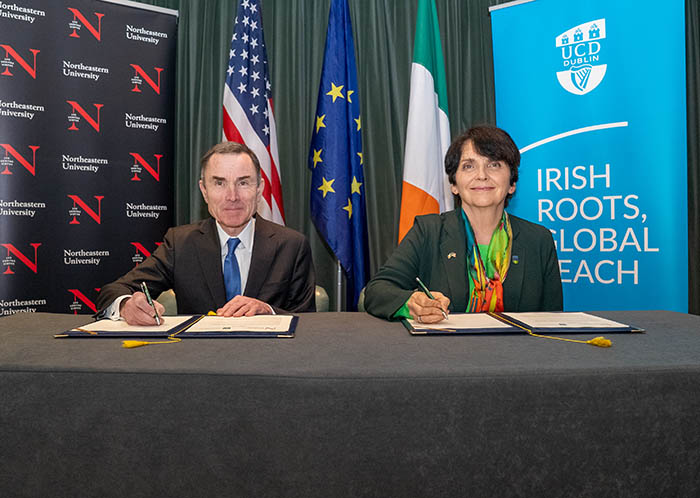 University College Dublin Orla Feely and Northeastern Provost David Madigan signing agreement